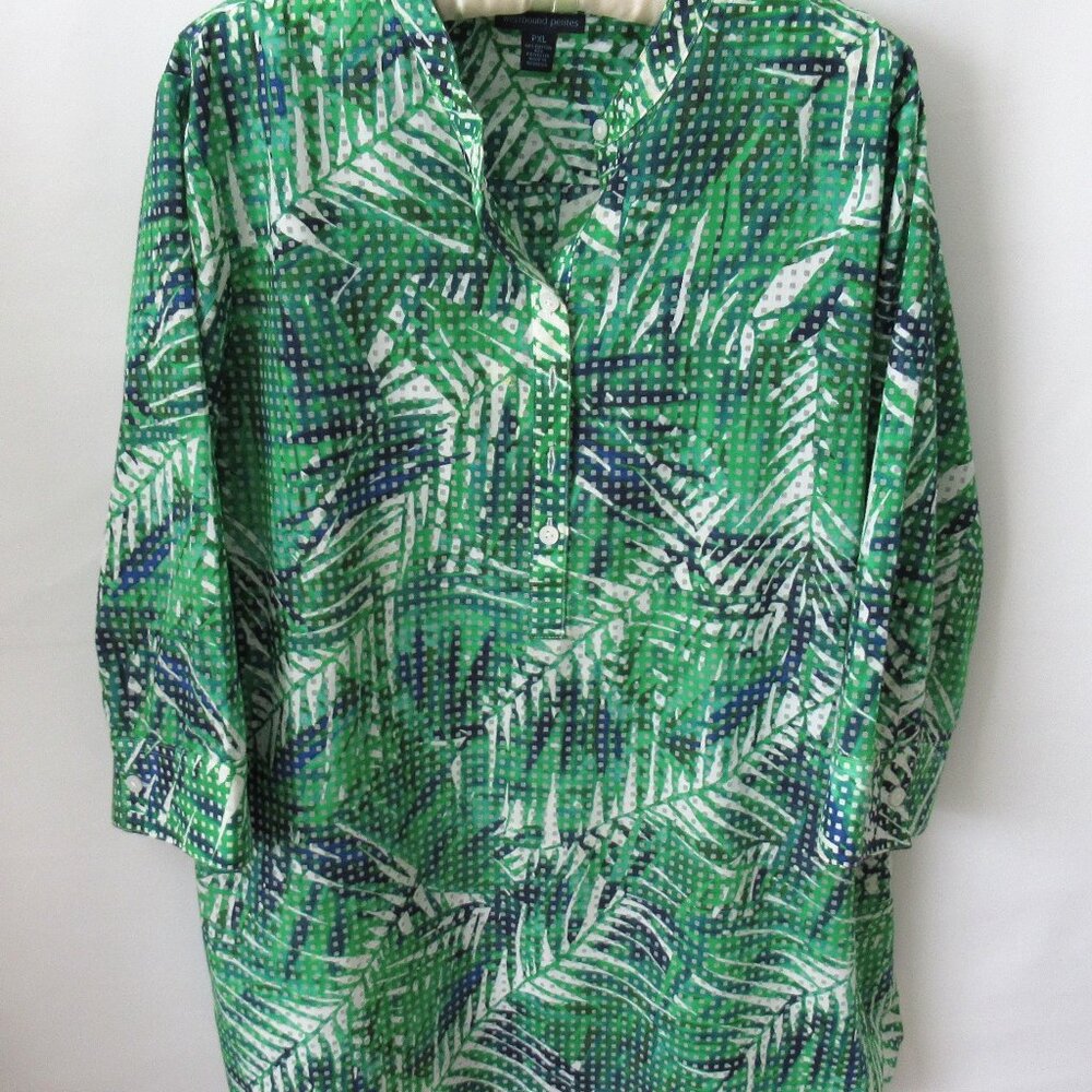 Westbound Petite green floral cotton blend 3/4 sleeve popover top *Sz PXL*